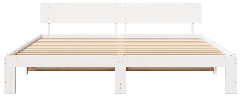Fehér ágykeret fejtámlával 200x200 cm Tömör fenyőfa