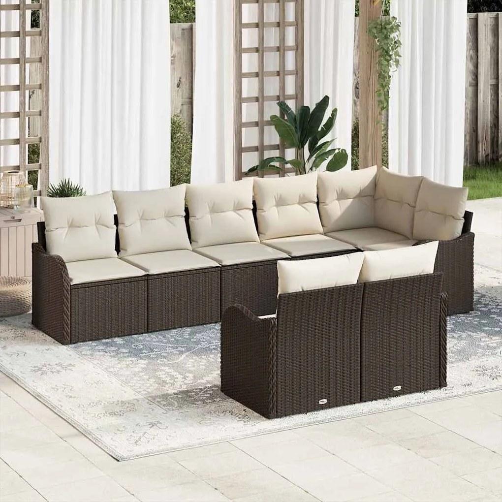 Kerti Kanapé Szett párnával 8 pcs Barna és fehér Poli rattan