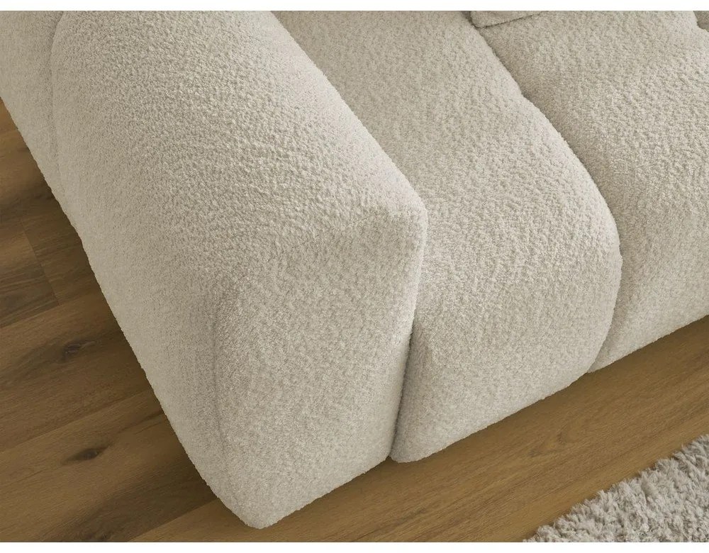 Bézs buklé kinyitható-tárolóhelyes sarokkanapé (jobb oldali-heverő résszel) Roxelane – Bobochic Paris