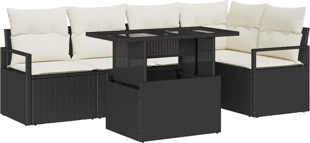 vidaXL Kerti Kanapé Szett tárolóval 6 pcs Fekete Poli rattan