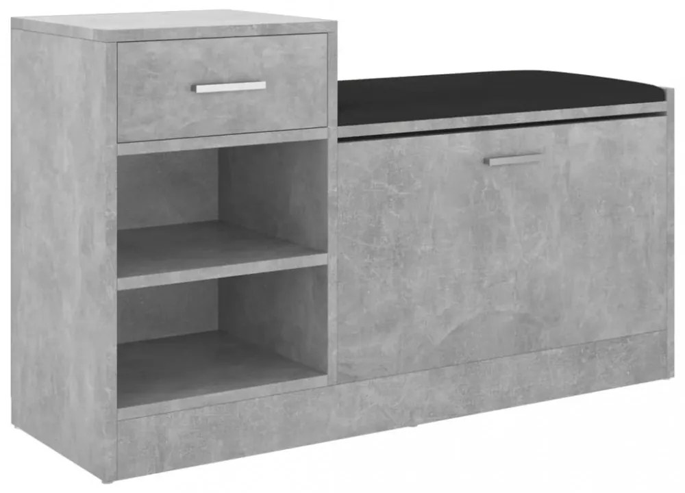 betonszürke szerelt fa cipőtároló pad 94,5 x 31 x 57 cm