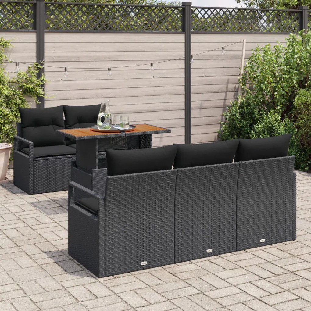 6 darabos Kert Kanapé Szett Párnákkal Fekete Poly Rattan