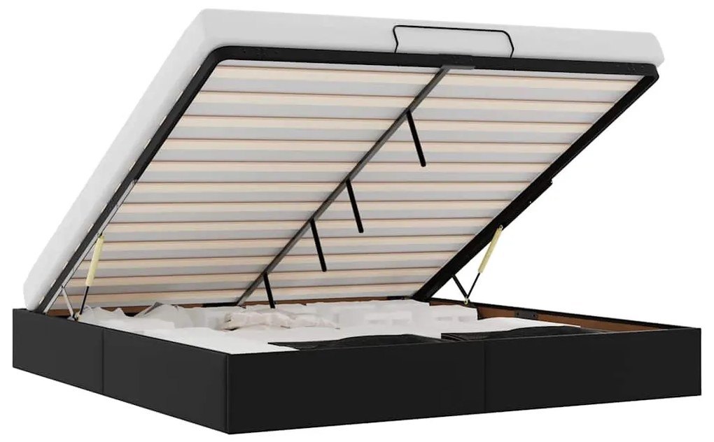 Ottomán ágykeret matrac nélkül fekete 180x200 cm műbőr