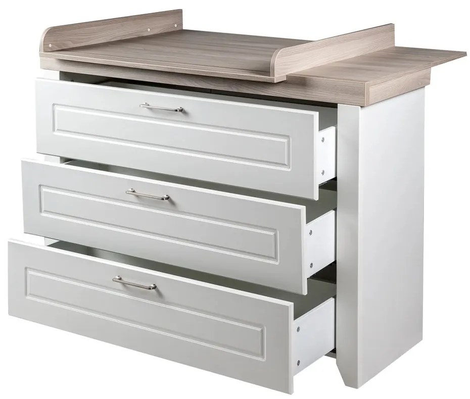 Fehér alacsony gyerek komód pelenkázó feltéttel szilfa dekorral 120x98 cm Felicia – Roba