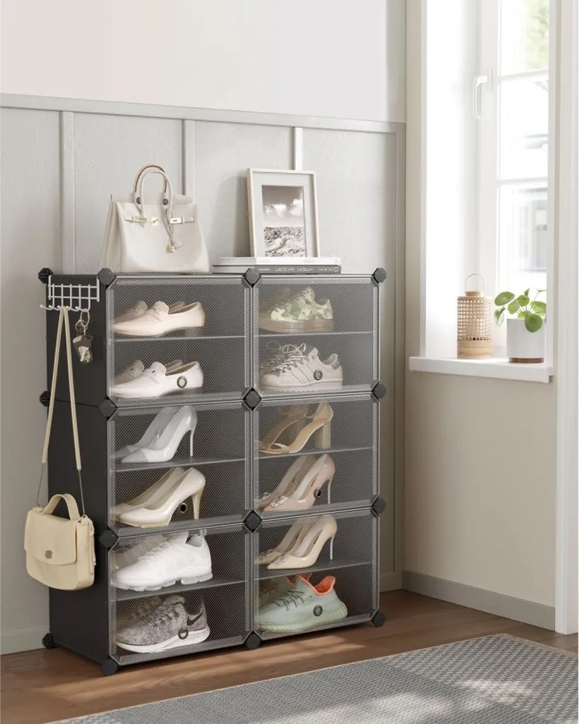 Cipőtároló doboz 6 rekeszes tárolódoboz, fekete 82x32x92cm
