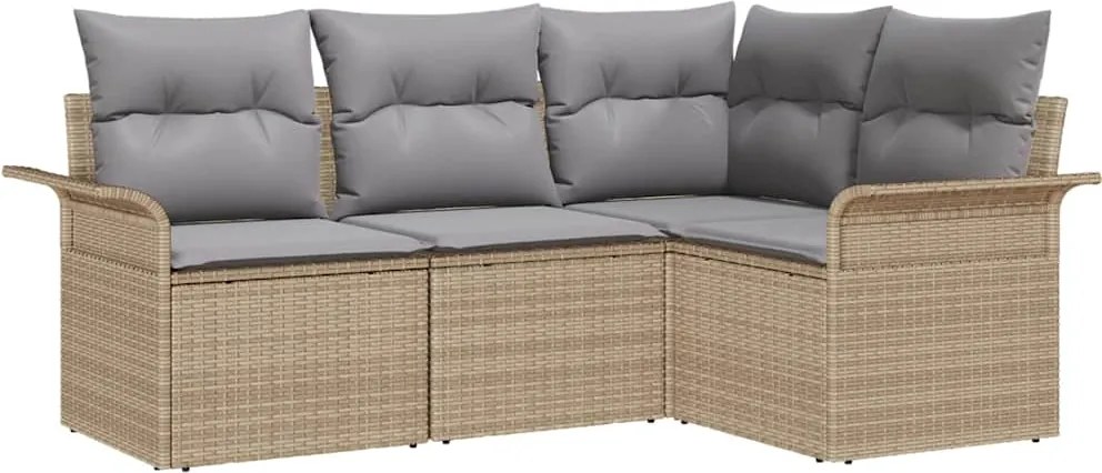 vidaXL Kerti Kanapé Szett tárolóval 4 pcs Bézs polirattan