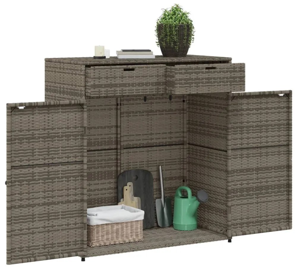szürke polyrattan kerti tárolószekrény 105 x 55 x 113 cm