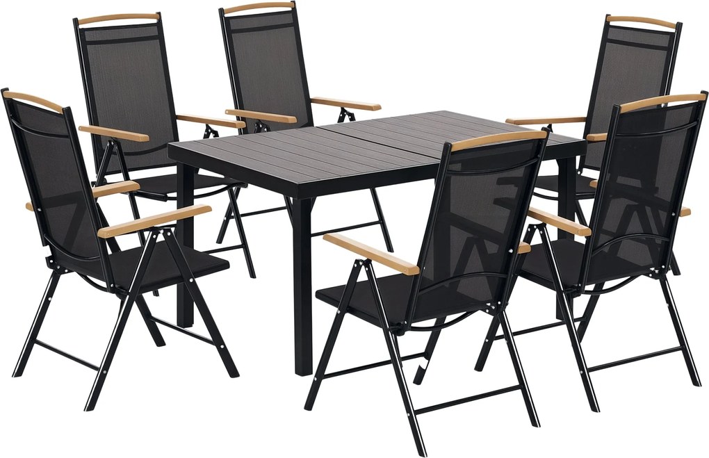 Outsunny 7 Darabos Összecsukható Étkező Szett Erkélybútor 1 Asztal + 6 Szék Kerti Bútorok Alumínium Háló Fekete | Aosom