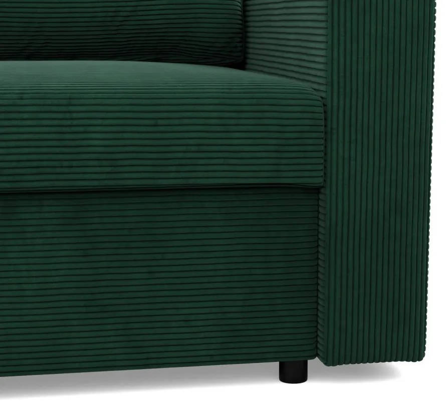 Zeus sarokkanapé, 2 ágyneműtartóval, egyenes kartámasz, kordbársony, univerzális oldal, hab töltet, zöld