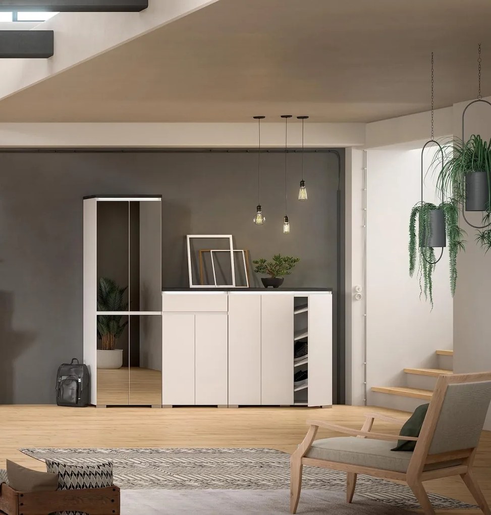 Shoelove 4 oldalajtós tükrös cipősszekrény fehér-szürke