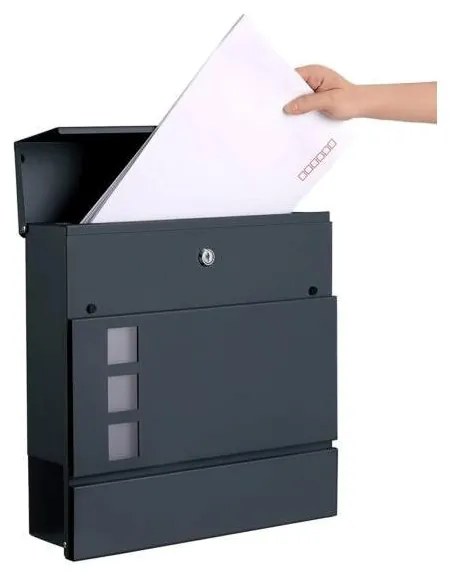 Modern postaláda újságtartóval, antracitszürke