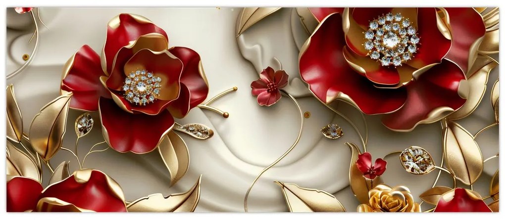 Kép - 3D piros-arany virágok (120x50 cm)