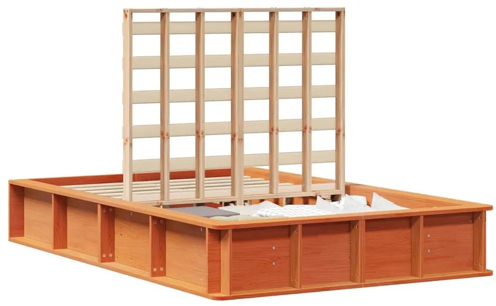 Ágykeret tárolóval Viaszbarna 120 x 200 cm Tömör fa