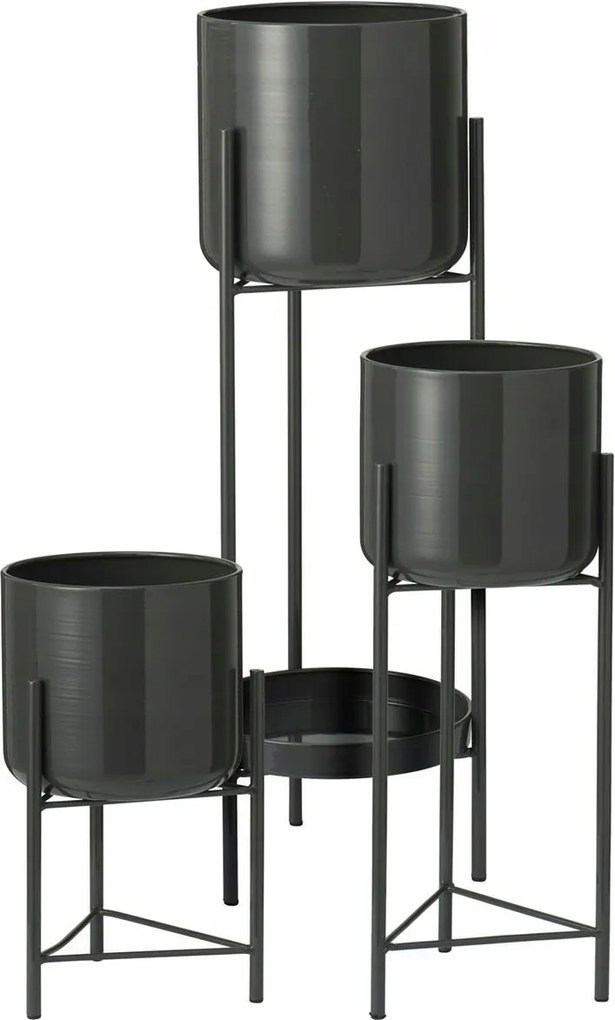 Virágágyás antracit fém tripla h60cm Cserepes Virágokhoz 3 Szint