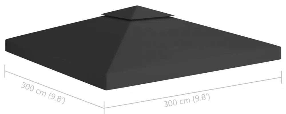 fekete kétszintes pavilon-tetőponyva 310 g/m² 3 x 3 m