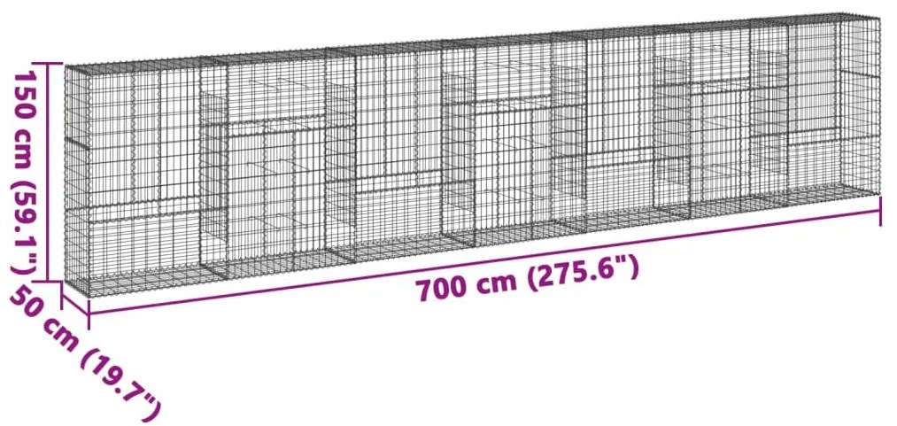 horganyzott vas gabion kosár fedéllel 700 x 50 x 150 cm