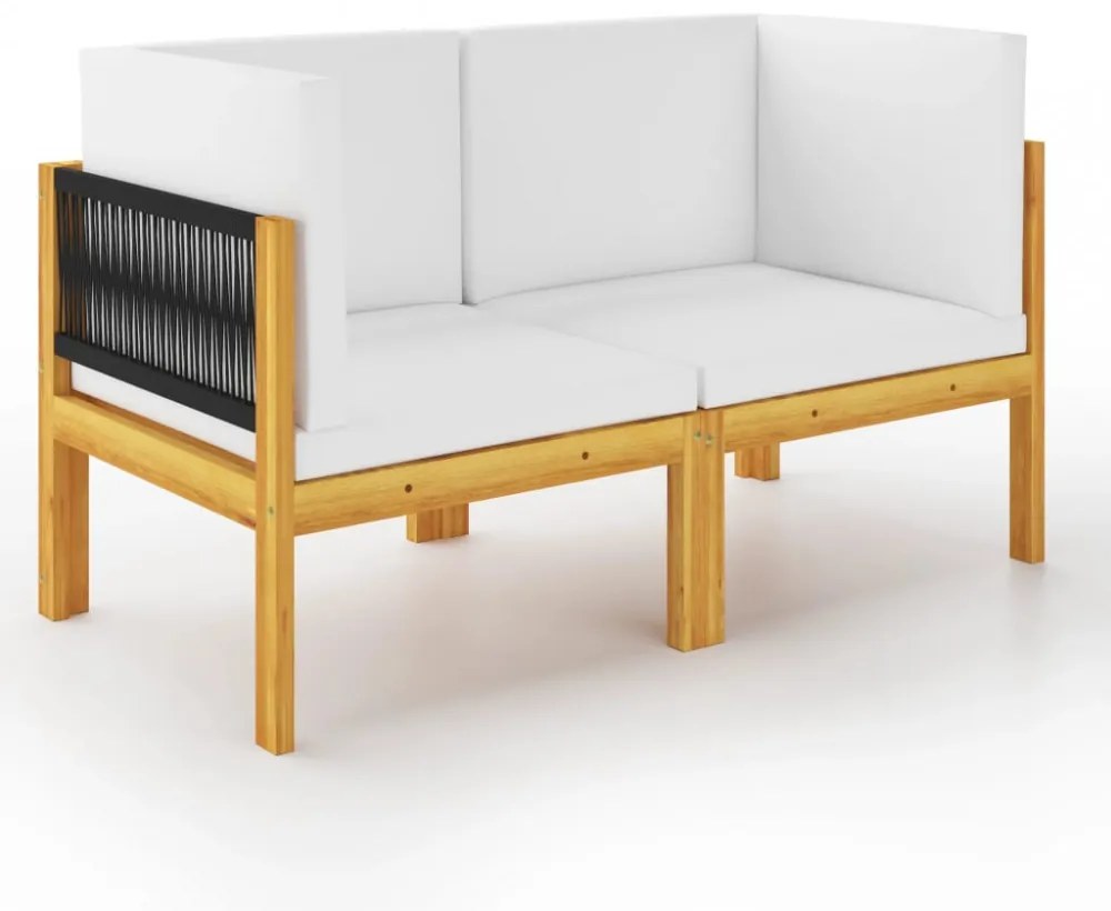 kétszemélyes kerti pad párnákkal, akácfa és kötél