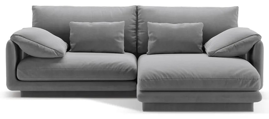 Világosszürke bársony sarokkanapé (jobb oldali-heverő résszel) Torino – Micadoni