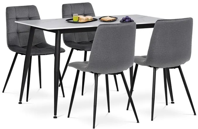 Set de luat masa pentru 4 persoane, masă cu 4 scaune. Dimensiunea mesei: 130x80 cm. Blat din ceramică cu aspect de marmură