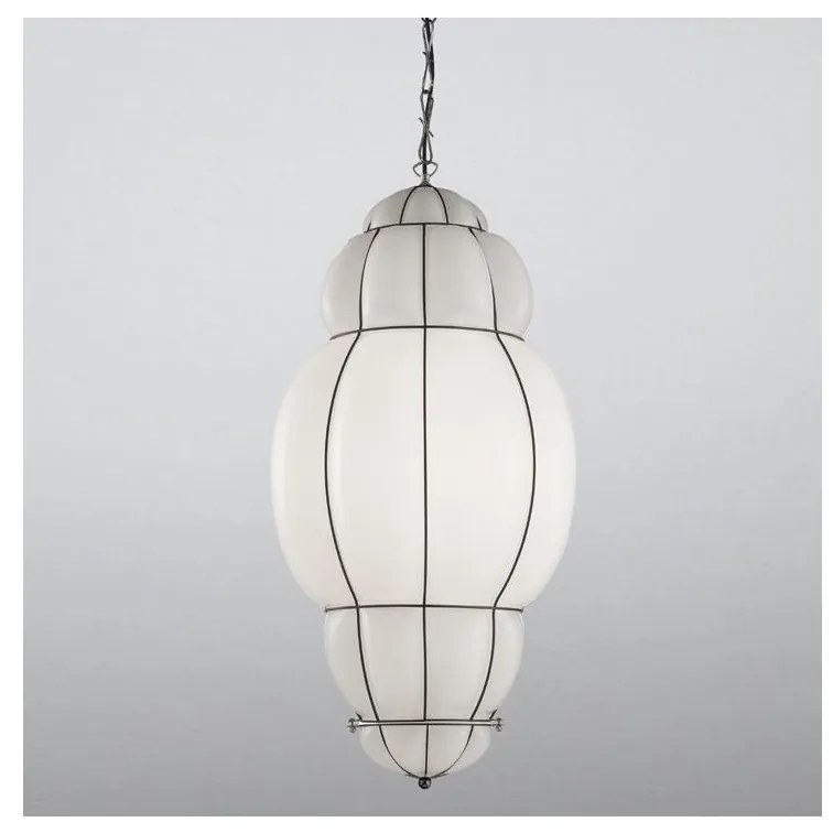 SIRU - Csillár láncon RIVISTO 1xE27/60W/230V átm. 45 cm fekete/fehér Velencei üveg