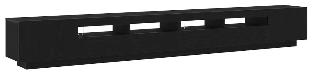 TV állvány LED világítással, fekete tölgyből, 300x35x40 cm, mérnöki fa