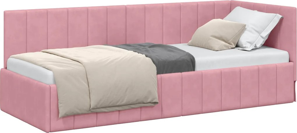 vidaXL Sarokágy keret fejtámlával Rózsaszín 80 cm x 200 cm Bársony