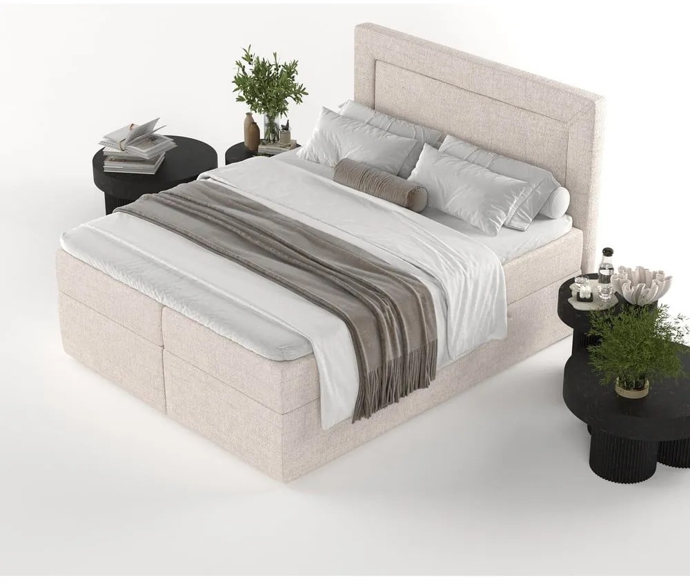 Bézs ágyneműtartós boxspring ágy 140x200 cm Imagine – Maison de Rêve