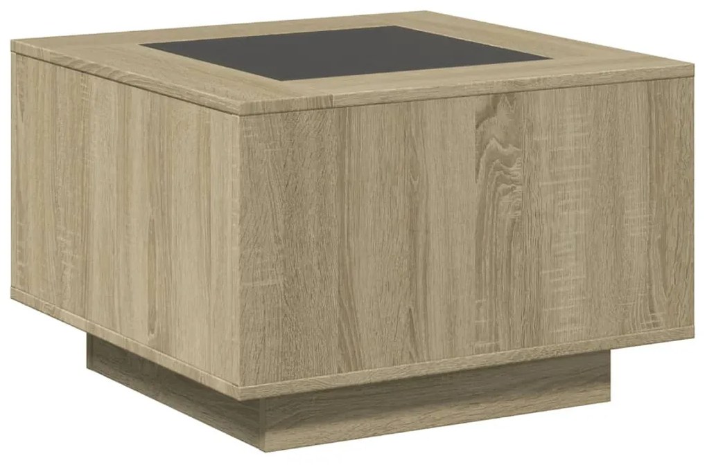 sonoma tölgy szerelt fa dohányzóasztal LED-del 60 x 60 x 40 cm
