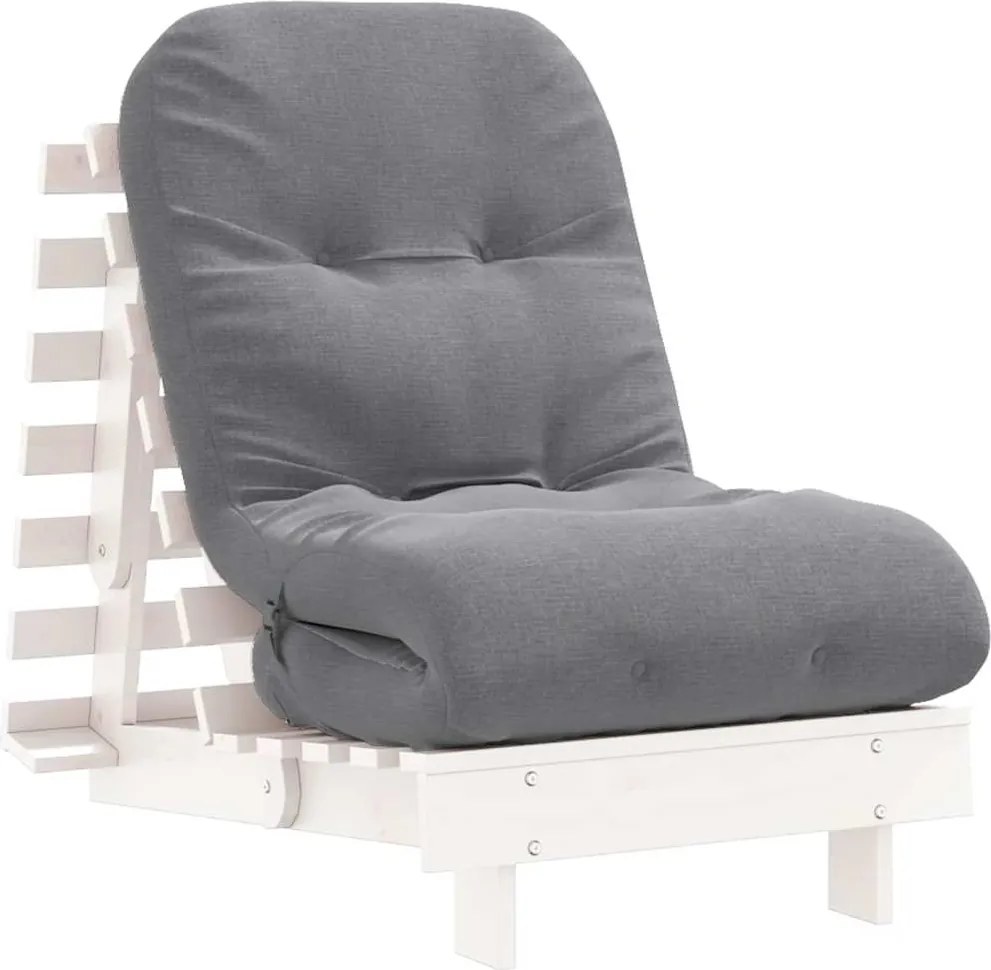 vidaXL fehér tömör fenyőfa futon kanapéágy matraccal 60 x 206 x 11 cm
