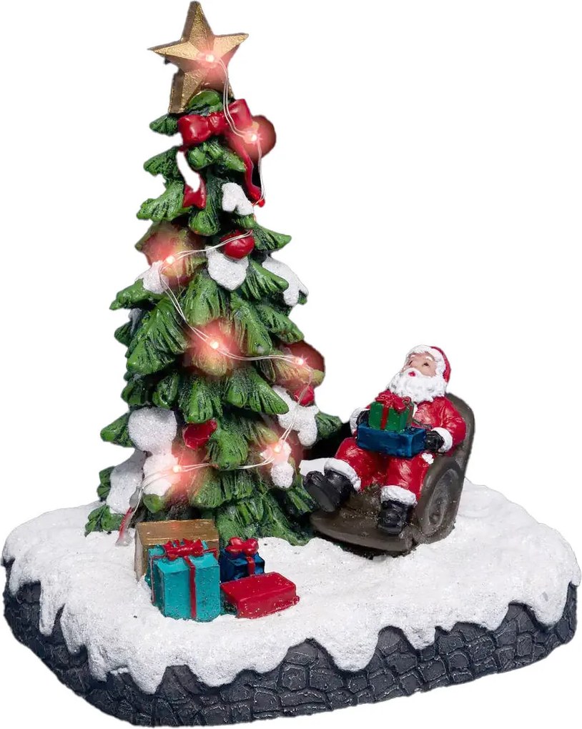 Karácsonyi Jelenet: Télapó A Karácsonyfa Alatt, Világító, Színes, 18X12X14,8 CM