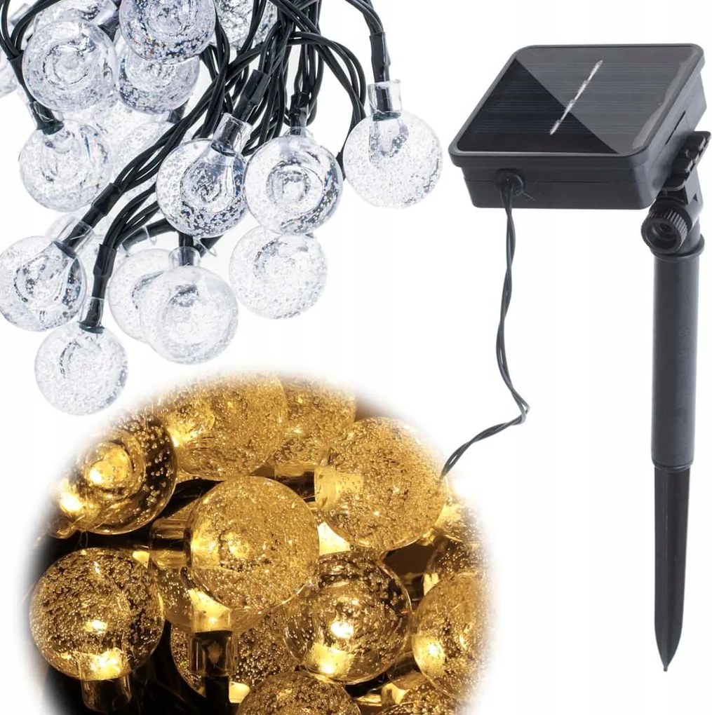 Napelemes Lámpák Kert Girland Erkély Golyók 7m 50 Led Meleg Fehér