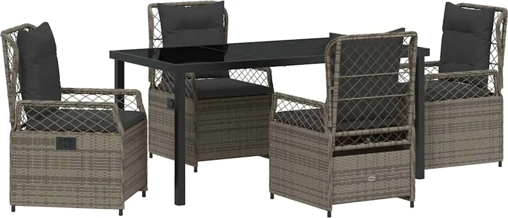 vidaXL Kert étkező szett 5 pcs Szürke polirattan