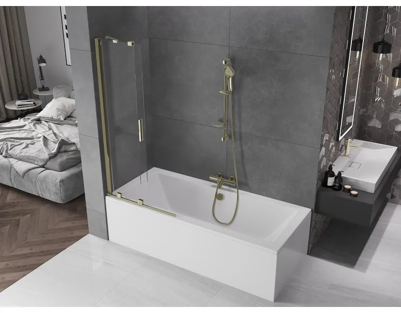 Mexen Velar, 2 szárnyas eltolható kádparaván 80 x 150 cm, 8mm átlátszó üveg, arany fényes profil, 896-080-000-01-50