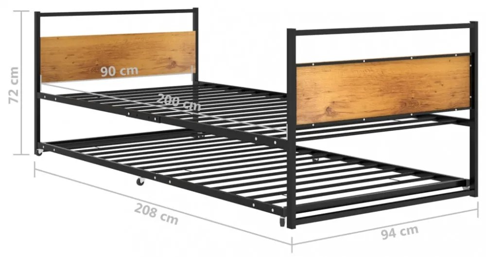 fekete fém kihúzható ágykeret 90 x 200 cm
