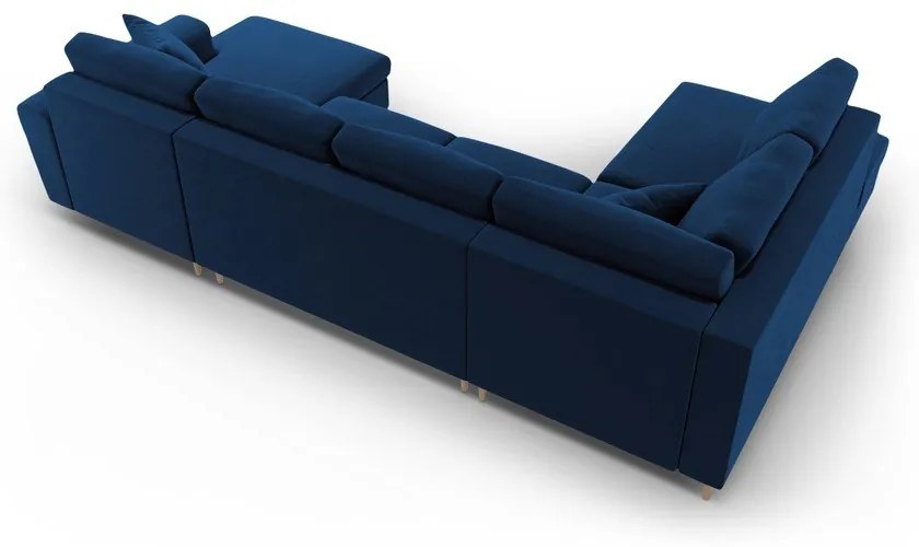 Kék bársony kinyitható tárolóhelyes sarokkanapé (bal oldali-U alakú) Kyoto – Cosmopolitan Design