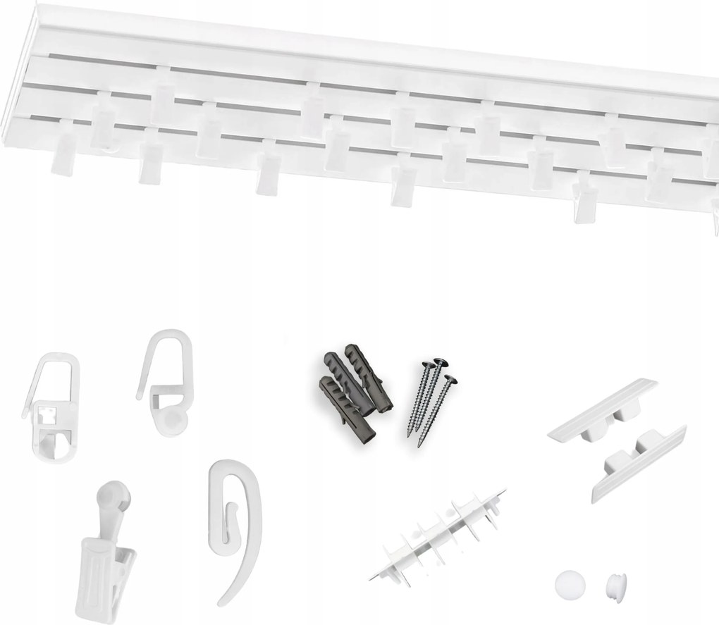 Mennyezeti sín Mennyezeti függönykarnis tripla Pvc béka biztosítótű szett 510 cm