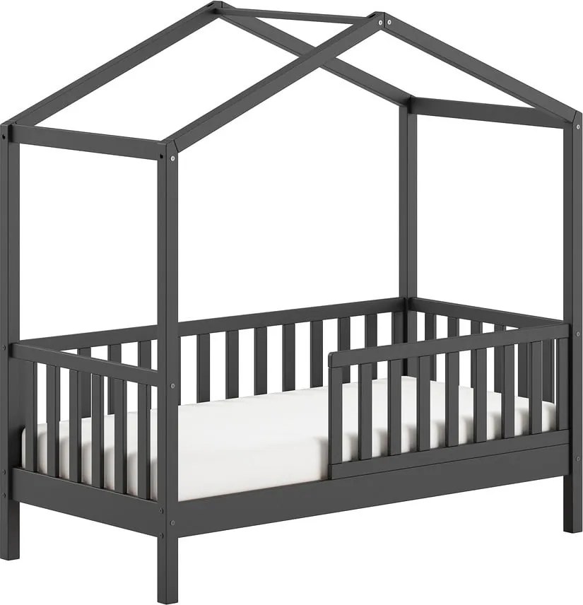 Antracitszürke házikó alakú borovi fenyő gyerekágy ágyráccsal 70x140 cm DALLAS – Vipack