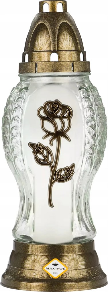 Üveg mécses temető sírra Lampion Arany rózsa 29 cm betéttel