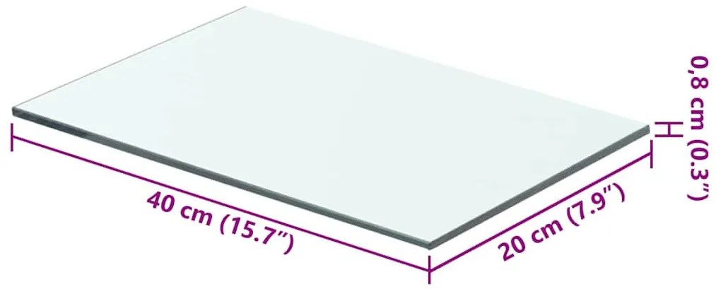 2 db átlátszó üveg paneles polc 40 x 20 cm