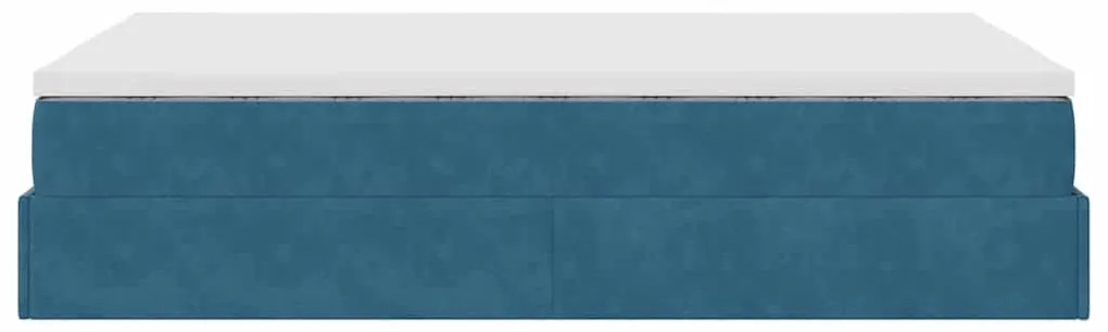 Ottomán ágykeret matraccal sötétkék 120x200cm bársony