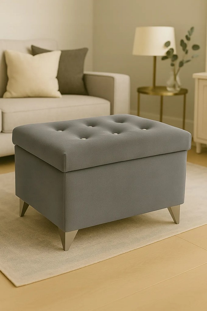 Puff tárolórekesszel, nyitható puff, lábtartó, kárpitozott pad, 60cm