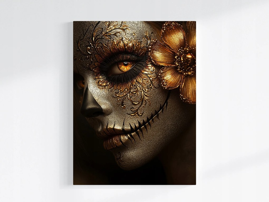 Canvas Vászonkép Dia De Los Muertos Smink La Catrina Arany 60x80