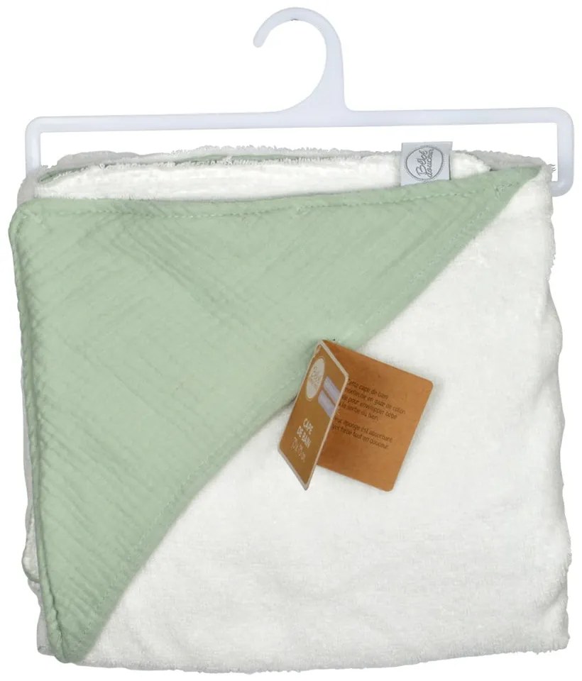 Zöld muszlin kapucnis gyerek törölköző 75x75 cm – Bébé Douceur