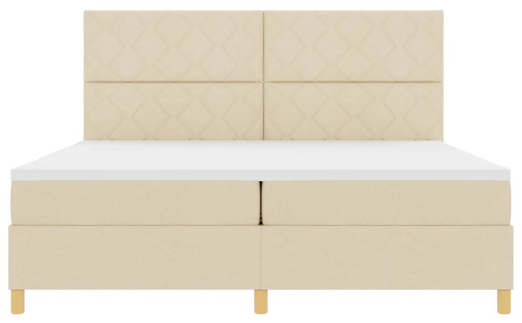 Boxspring ágy matraccal és LED-del, krém szövet, 200x200 cm