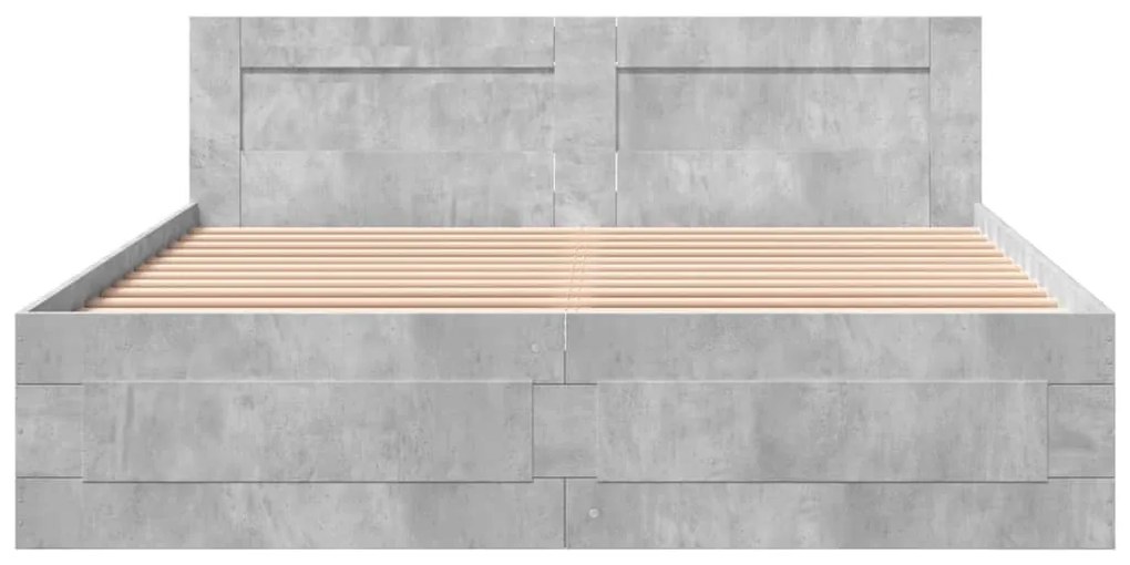 betonszürke szerelt fa ágykeret fejtámlával 150x200 cm