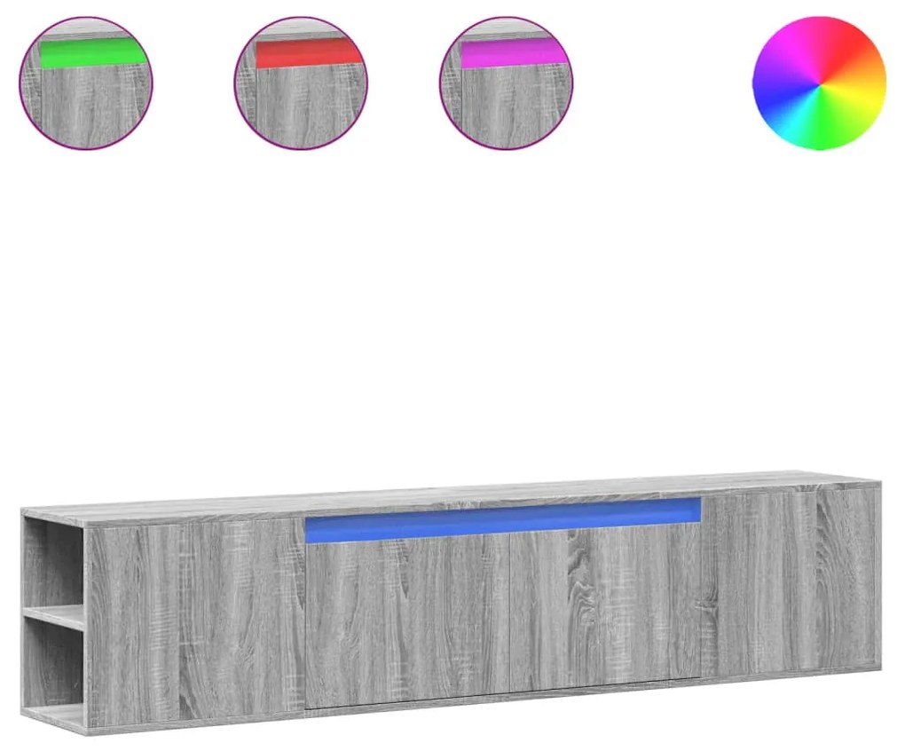 szürke sonoma színű fali TV-szekrény LED-del 180 x 31 x 39,5 cm
