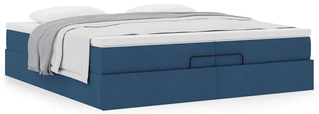Ottomán ágykeret matracokkal kék 200x200cm szövet