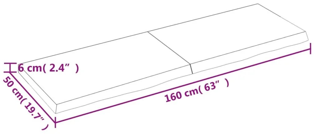 sötétbarna kezelt tömör tölgyfa fali polc 160 x 50 x (2-6) cm