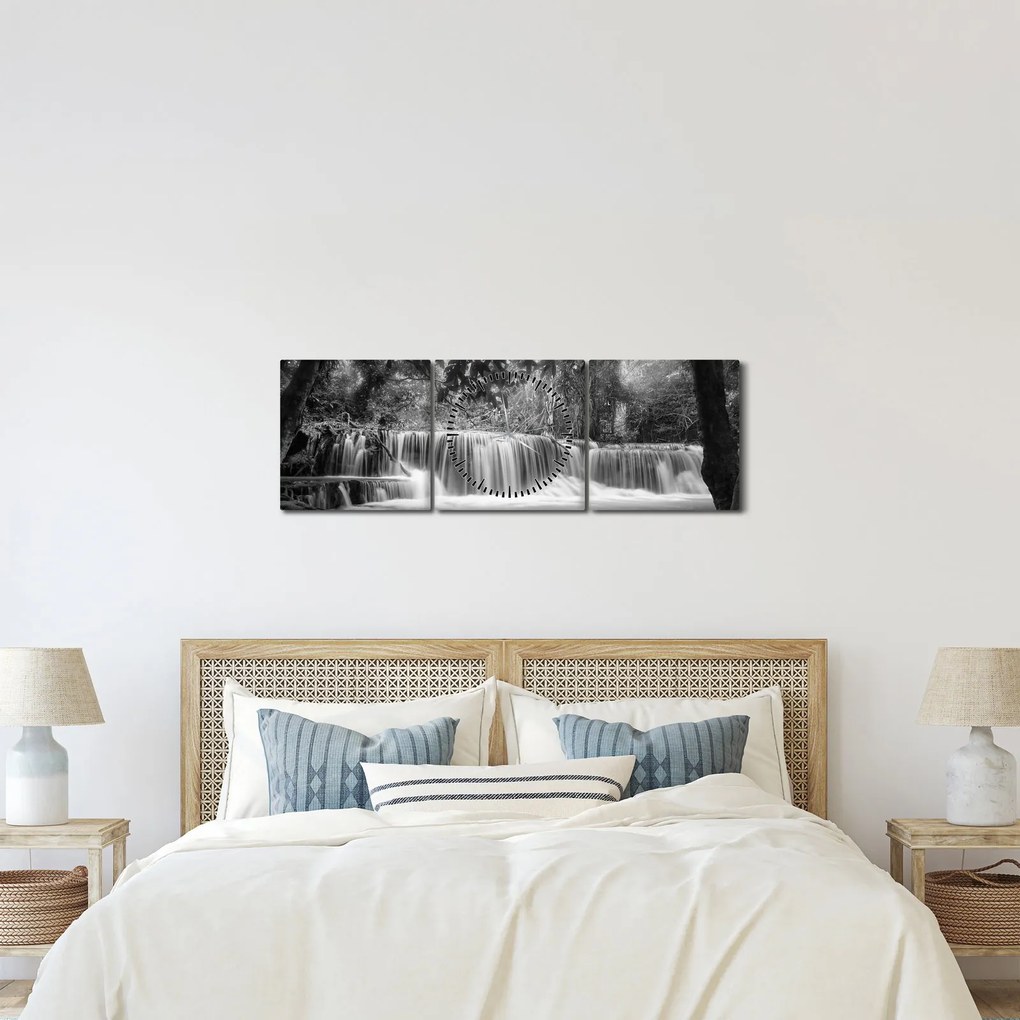 Kép - Fekete-fehér vízesés (órával) (90x30 cm)