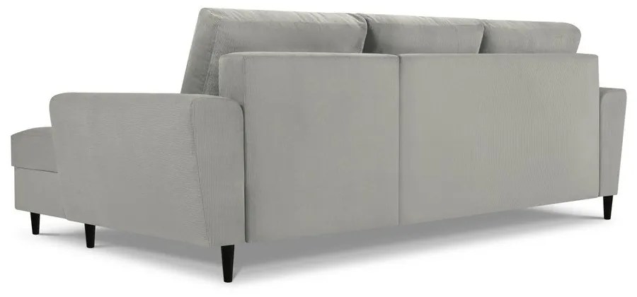 Világosszürke kordbársony kinyitható tárolóhelyes sarokkanapé (jobb oldali-heverő résszel) Kyoto – Cosmopolitan Design